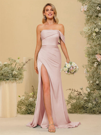 Vestidos Formais Longos com Bainha/Coluna Fora do Ombro e Laterais Divididas
