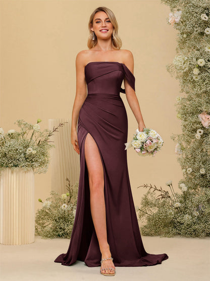 Vestidos Formais Longos com Bainha/Coluna Fora do Ombro e Laterais Divididas