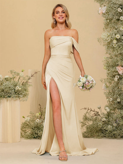 Vestidos Formais Longos com Bainha/Coluna Fora do Ombro e Laterais Divididas