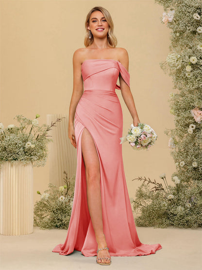 Vestidos Formais Longos com Bainha/Coluna Fora do Ombro e Laterais Divididas