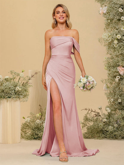 Vestidos Formais Longos com Bainha/Coluna Fora do Ombro e Laterais Divididas
