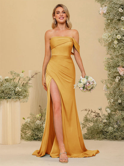 Vestidos Formais Longos com Bainha/Coluna Fora do Ombro e Laterais Divididas