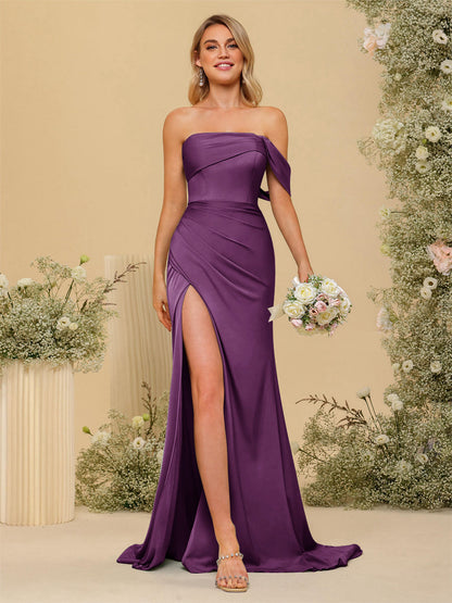 Vestidos Formais Longos com Bainha/Coluna Fora do Ombro e Laterais Divididas