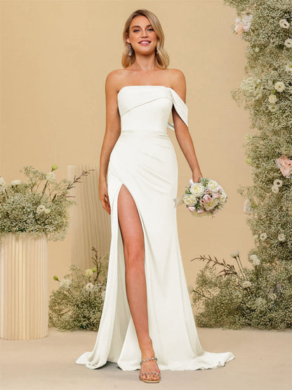 Vestidos Formais Longos com Bainha/Coluna Fora do Ombro e Laterais Divididas