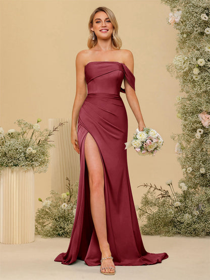 Vestidos Formais Longos com Bainha/Coluna Fora do Ombro e Laterais Divididas