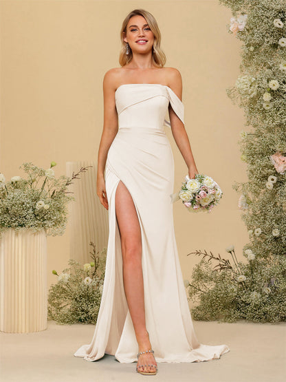 Vestidos Formais Longos com Bainha/Coluna Fora do Ombro e Laterais Divididas