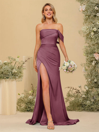 Vestidos Formais Longos com Bainha/Coluna Fora do Ombro e Laterais Divididas