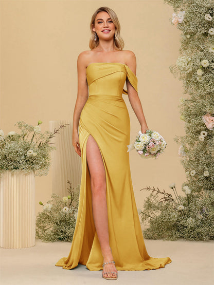 Vestidos Formais Longos com Bainha/Coluna Fora do Ombro e Laterais Divididas