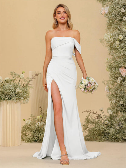Vestidos Formais Longos com Bainha/Coluna Fora do Ombro e Laterais Divididas