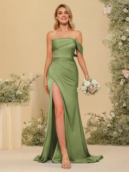 Vestidos Formais Longos com Bainha/Coluna Fora do Ombro e Laterais Divididas