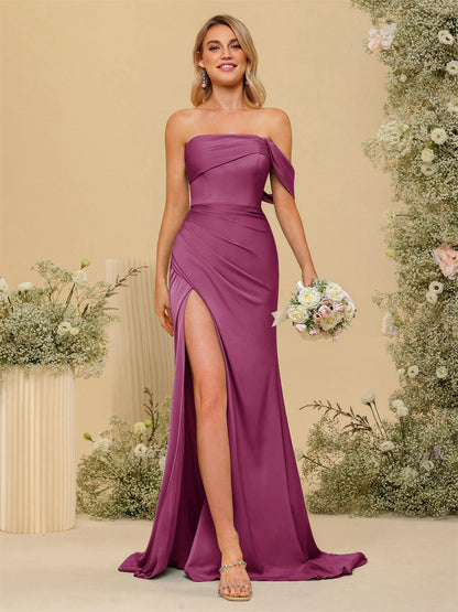 Vestidos Formais Longos com Bainha/Coluna Fora do Ombro e Laterais Divididas