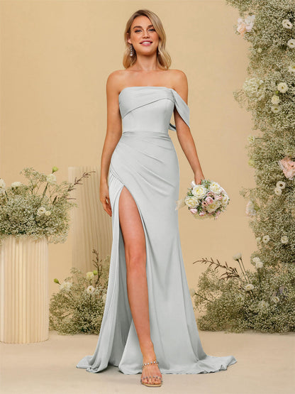 Vestidos Formais Longos com Bainha/Coluna Fora do Ombro e Laterais Divididas