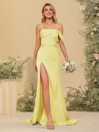 Vestidos Formais Longos com Bainha/Coluna Fora do Ombro e Laterais Divididas