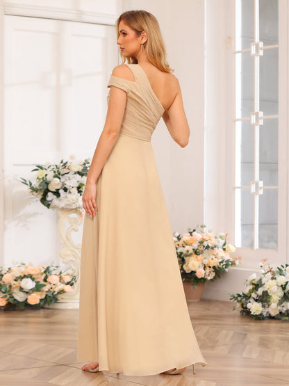 Vestidos Longos de Festa de Casamento com Um Ombro Só Corte A/Princesa e Lado Dividido