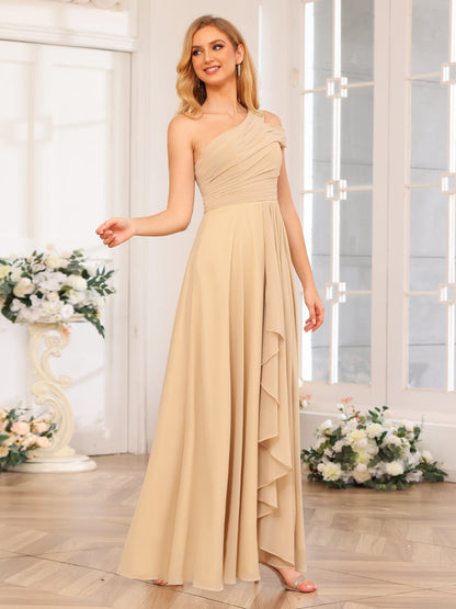 Vestidos Longos de Festa de Casamento com Um Ombro Só Corte A/Princesa e Lado Dividido