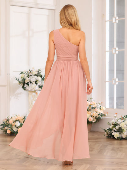 Vestidos Longos de Festa de Casamento com Um Ombro Só Corte A/Princesa e Faixa