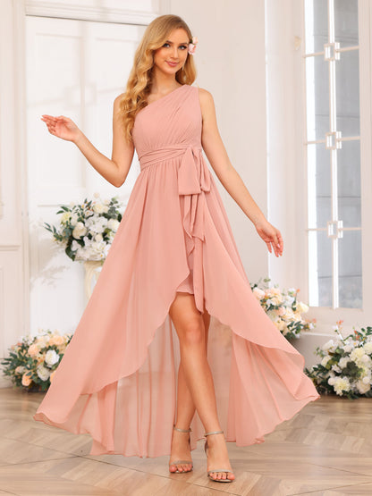 Vestidos Longos de Festa de Casamento com Um Ombro Só Corte A/Princesa e Faixa