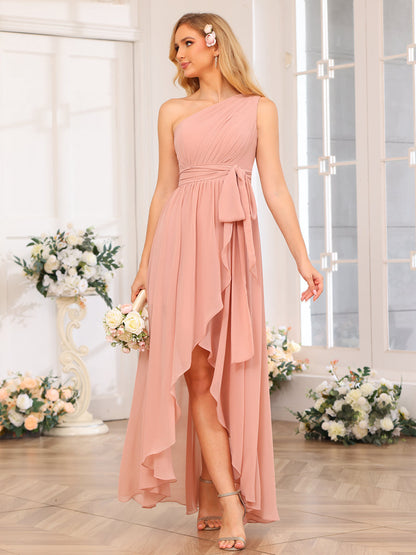 Vestidos Longos de Festa de Casamento com Um Ombro Só Corte A/Princesa e Faixa