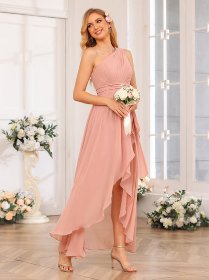 Vestidos Longos de Festa de Casamento com Um Ombro Só Corte A/Princesa e Faixa