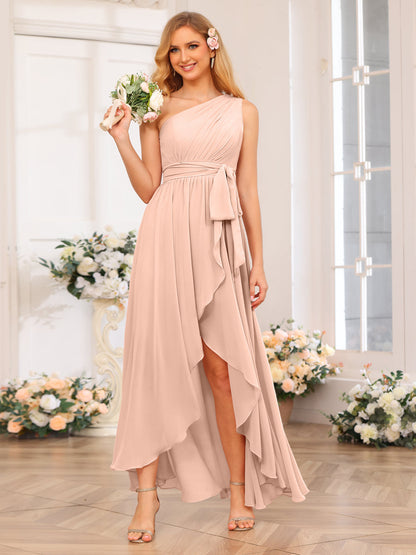Vestidos Longos de Festa de Casamento com Um Ombro Só Corte A/Princesa e Faixa