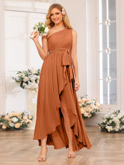 Vestidos Longos de Festa de Casamento com Um Ombro Só Corte A/Princesa e Faixa