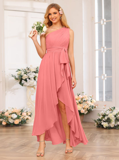 Vestidos Longos de Festa de Casamento com Um Ombro Só Corte A/Princesa e Faixa