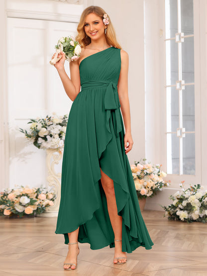 Vestidos Longos de Festa de Casamento com Um Ombro Só Corte A/Princesa e Faixa