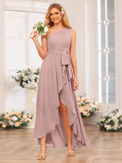 Vestidos Longos de Festa de Casamento com Um Ombro Só Corte A/Princesa e Faixa