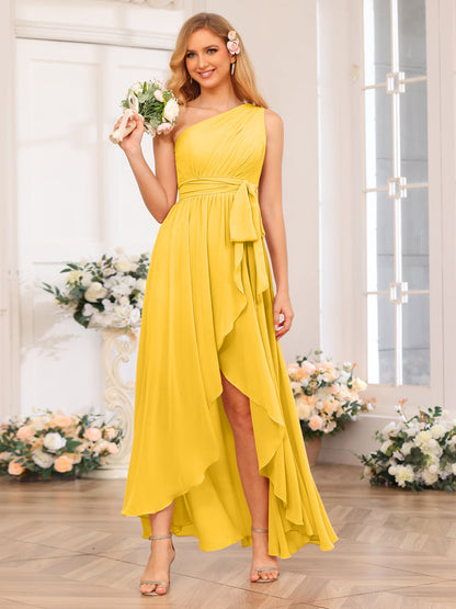 Vestidos Longos de Festa de Casamento com Um Ombro Só Corte A/Princesa e Faixa