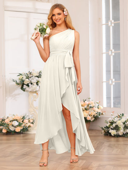 Vestidos Longos de Festa de Casamento com Um Ombro Só Corte A/Princesa e Faixa