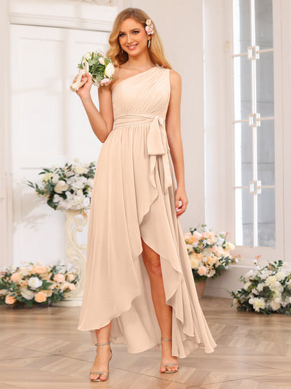 Vestidos Longos de Festa de Casamento com Um Ombro Só Corte A/Princesa e Faixa