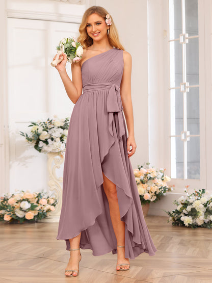 Vestidos Longos de Festa de Casamento com Um Ombro Só Corte A/Princesa e Faixa