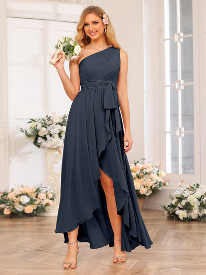 Vestidos Longos de Festa de Casamento com Um Ombro Só Corte A/Princesa e Faixa