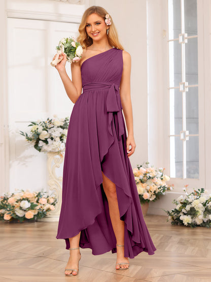 Vestidos Longos de Festa de Casamento com Um Ombro Só Corte A/Princesa e Faixa