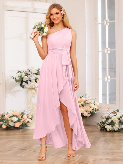 Vestidos Longos de Festa de Casamento com Um Ombro Só Corte A/Princesa e Faixa