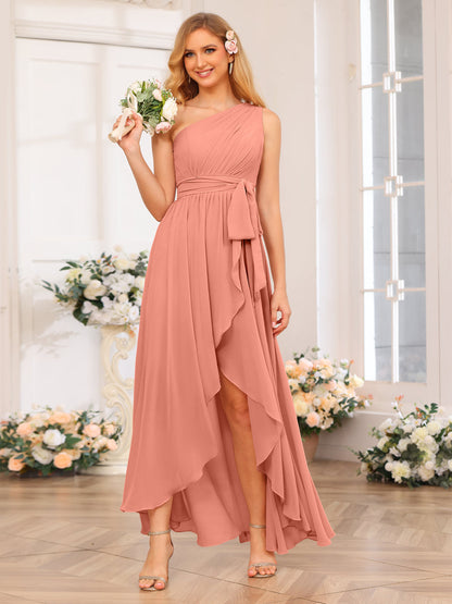 Vestidos Longos de Festa de Casamento com Um Ombro Só Corte A/Princesa e Faixa