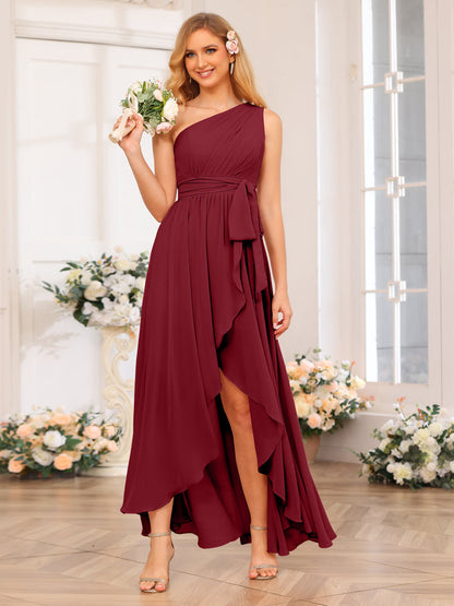 Vestidos Longos de Festa de Casamento com Um Ombro Só Corte A/Princesa e Faixa