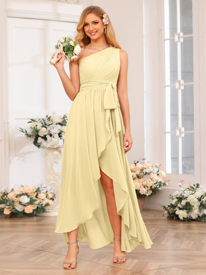 Vestidos Longos de Festa de Casamento com Um Ombro Só Corte A/Princesa e Faixa