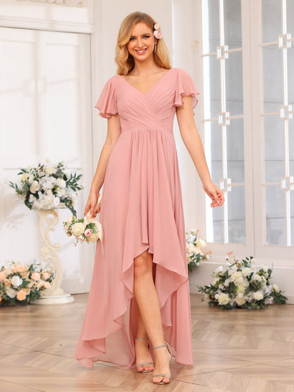 Vestidos Longos de Festa de Casamento Evasê/Princesa com Decote Em V e Babados