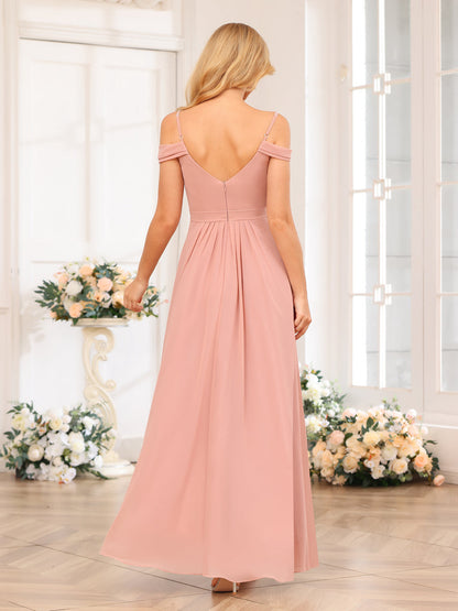 A-Line/Princesa Alças Finas Vestidos Longos de Festa de Casamento com Lado Dividido