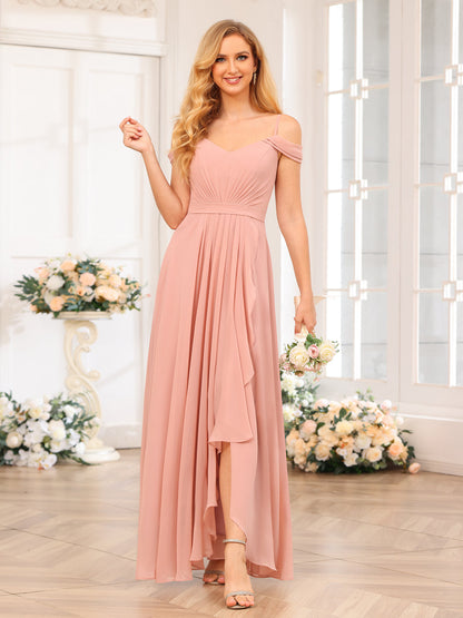A-Line/Princesa Alças Finas Vestidos Longos de Festa de Casamento com Lado Dividido