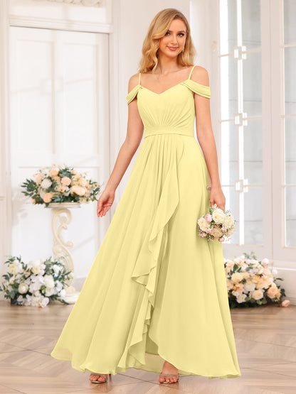A-Line/Princesa Alças Finas Vestidos Longos de Festa de Casamento com Lado Dividido