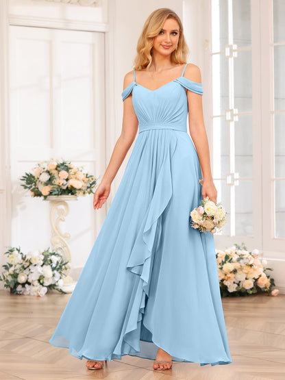 A-Line/Princesa Alças Finas Vestidos Longos de Festa de Casamento com Lado Dividido