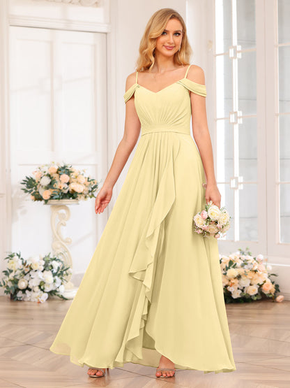 A-Line/Princesa Alças Finas Vestidos Longos de Festa de Casamento com Lado Dividido