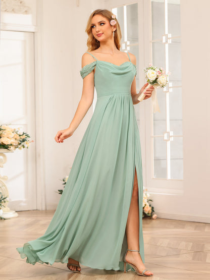 A-Line/Princesa Alças Finas Vestidos Longos de Festa de Casamento com Lado Dividido
