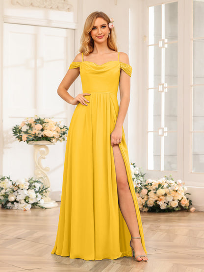 A-Line/Princesa Alças Finas Vestidos Longos de Festa de Casamento com Lado Dividido